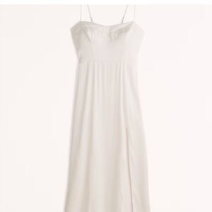 Abercrombie// EUC Cream White Satin Slip High Slip MIDI Dress